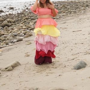 Women's Muti Color Strapless Tiered Ruffle Dress